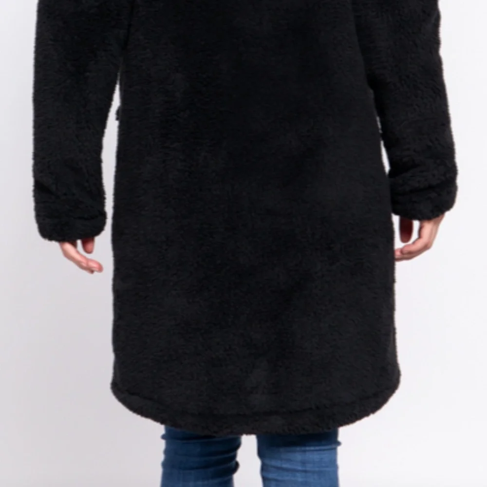 NEW Soft Faux Fur Notched Collar Patch Pocket Sherpa Coat- Button Front- S-M-L - Picture 8 of 9